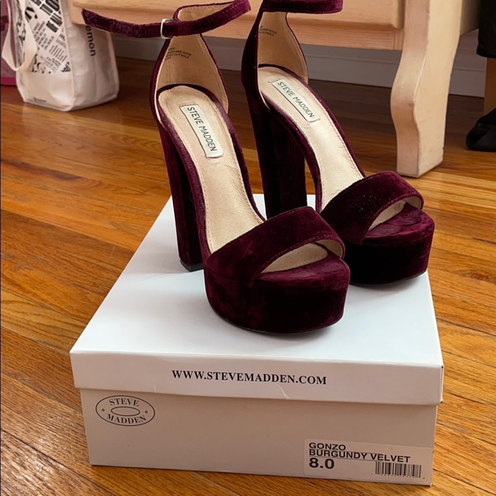 Steve Madden Gonzo Burgundy Velvet Heels